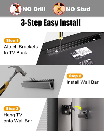 HYPIGO No Drill Drywall TV Mount for 26–55 Inch TVs, Holds up to 100 lbs - size: 26-55 Inch