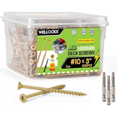 WELLOCKS #10 x 3 in Deck Screws, Tan 300 PCS with T25 Bits - color: Tan