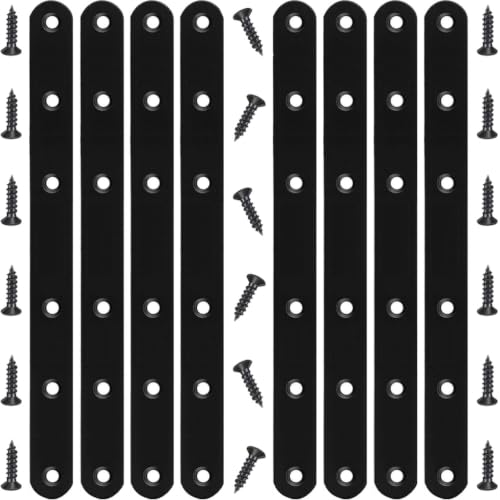 8 Pcs Black Flat Bracket 8 Inch Stainless Steel Straight Braces, Mending Plates Repair Fixing Brackets Heavy Duty Straight Repair Joining Plates with Screws - size: Black 8 PCS-8 inch