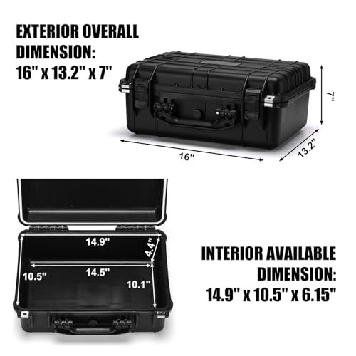 Mayouko 16" Waterproof Plastic Toolbox with Foam Insert, 16" x 13.2" x 7", IP67 Lockable Storage Box, Customizable Foam, Shockproof Hard Case Weatherproof Container, Protective Hard Camera Case - size: 16"Lx 13.2"Wx 7"H