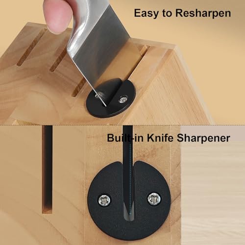Kuisine Premium Sharp Knife Set Carbon Steel Forged,Ergonomic Handle Knife Block Set,Kitchen Block Knife Set,Chef Knife Set Built-in Sharpener(Silver Pro, 15PCS) - color: ET White
