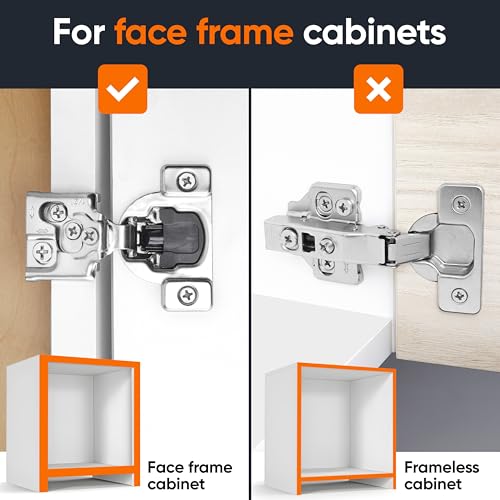Decobasics 50 Pack Soft Close Cabinet Hinges – 1/2" Overlay for Kitchen Cabinet Doors, Slow Self-Closing Concealed Hidden Hinges for Face Frame –Stainless Steel, 3-Way Adjustable & Quiet Close Damper - size: 1/2 Inch