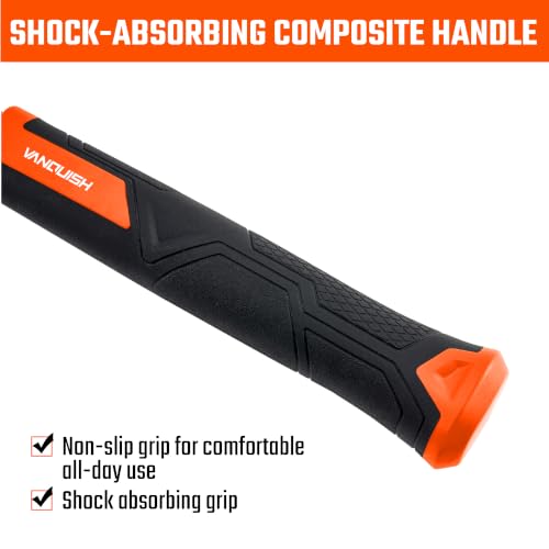 VANQUISH Framing Hammer 17oz One Piece Forged Straight Claw Hammer with Milled Face & Shock Reduction Grip, Claw Hammer with Magnetic Nail Holder Side Nail Puller, 0628-M - size: 17oz Milled Face