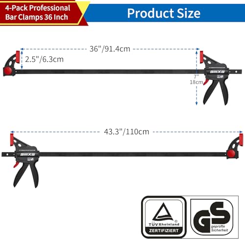 4-Pack 36" Bar Clamps for Woodworking Set with GS Certificate