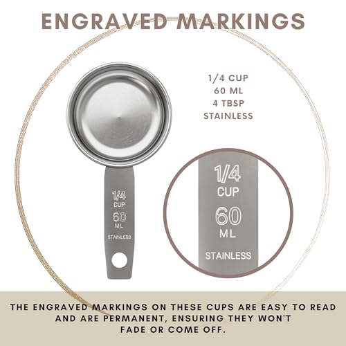 1/4 Cup Stainless Steel Measuring Cup | Sturdy Metal 60 ml | 60 cc | 2 oz | Single Cup for Wet and Dry Ingredients | Great for use as 1/4 Cup Dog Food Scoop - 1 PK - size: 1/4 Cup