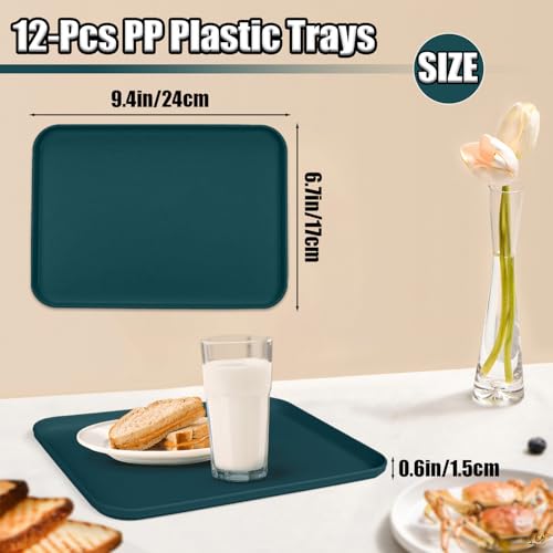 Plastic Serving Trays, 12 Pack Cafeteria Trays Plastic Fast Food Tray for DIY Projects, Painting, Beads, Organizing Supply, 9.4 X 6.7 X 0.6 Inches (Dark Green) - color: Dark Green