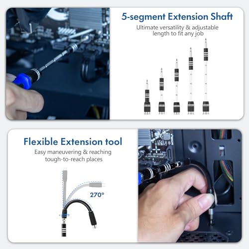 XOOL 82 in 1 Precision Screwdriver Set, Magnetic Electronics Repair Tool Kit with Flexible Shaft and Extension Rod, Compatible for PC, Laptop, iPhone, PS4, PS5, Xbox, Camera, Computer, Tablet - size: 82 in 1