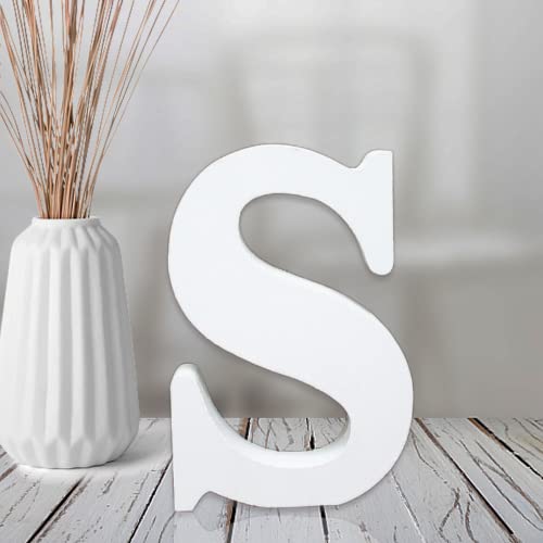AOCEAN 4 Inch White Wood Letters Unfinished Wood Letter for Wall Decor Decorative Standing Letters Slices Sign Board Decoration for Craft Home Party Projects (S) - style: S