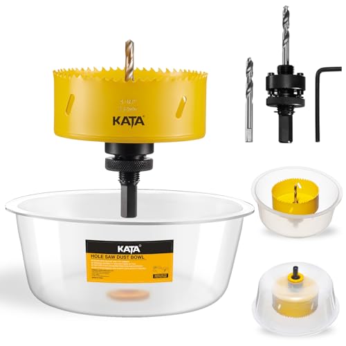 KATA 4-1/4 Inch Hole Saw with Silicone Dust Bowl for Recessed Lighting | 4.25" Hole Saw with Clear Smooth Bowl Helps Catch Drywall Dust for Smaller Ceiling, Can Light, Vent and Wood Repair Cutouts - color: 4-1/4 Inch