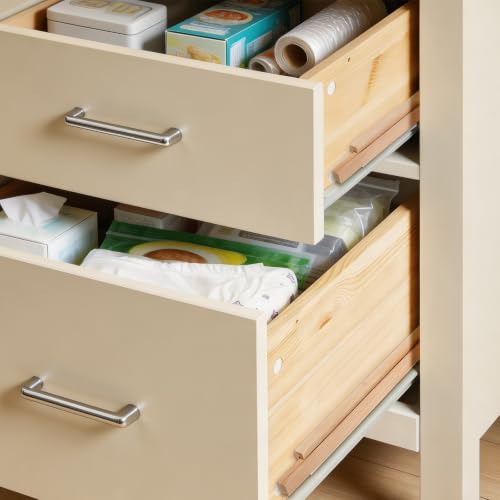 4 Pack Wooden Drawer Slides Bottom Mount Classic Center Guide Track with Metal Slide Glides Traditional Wood Drawer Rails for Dresser Replacement(16 Inches)
