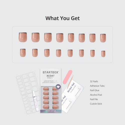 BTArtbox Press on Nails, Short French Tip Square Nails, 32Pcs Full Kit - color: A8-Ice Thread