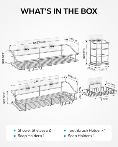 Nieifi Shower Caddy Adhesive, Shower Shelves, Shampoo Holder for Bathroom - color: A-Silver, size: 4 Pack