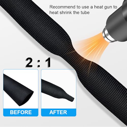 4 FT 3 inch 2:1 Heat Shrinkable Braided Sleeving Heat Shrink Sleeve Abrasion Protection Flexibility Wiring Harness Cable Sheath - size: 70mm-3"