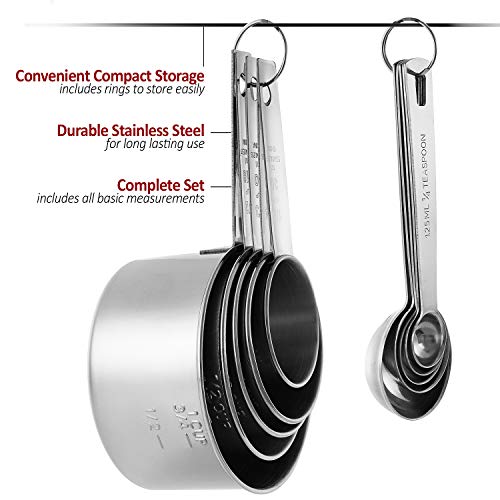 Laxinis World Stainless Steel Measuring Cups and Spoons Set, 10-Piece
