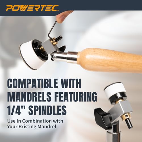 POWERTEC Bowl Sander Tool Kit with Double Bearing Holder and 1" & 2" Hook & Loop Sanding Discs | 1/4" Mandrels, Adjustable Head, 80 Sanding Pads of Each Size - 80/120/150/220 Grits (72233) - style: Bowl Sander Tool Kit