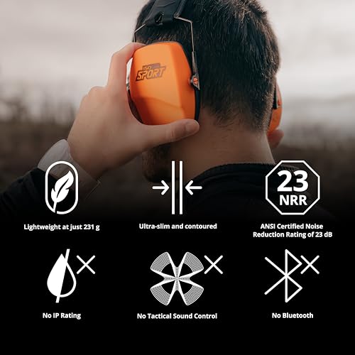 ISOtunes DEFY Slim Passive Earmuffs: Noise Isolating Over-Ear Hearing Protection with Foam Cushions, and Adjustable Headband - color: Safety Orange