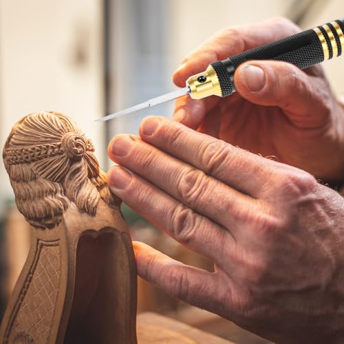 QWORK Model Scriber Resin Carved Scribe Line Scribing Tool, Chisel Set with Tungsten Steel Blades - 7 Sizes (0.1 to 2.0 mm), for Scale Model, Carving Cutting