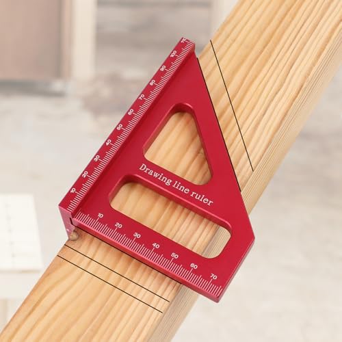 3D Multi-Angle Measuring Ruler,45/90 Degree Aluminum Alloy Woodworking Square Protractor,Drawing Line Ruler, Miter Triangle Ruler High Precision Layout Measuring Tool for Engineer Carpenter,R - color: Red(Metric)