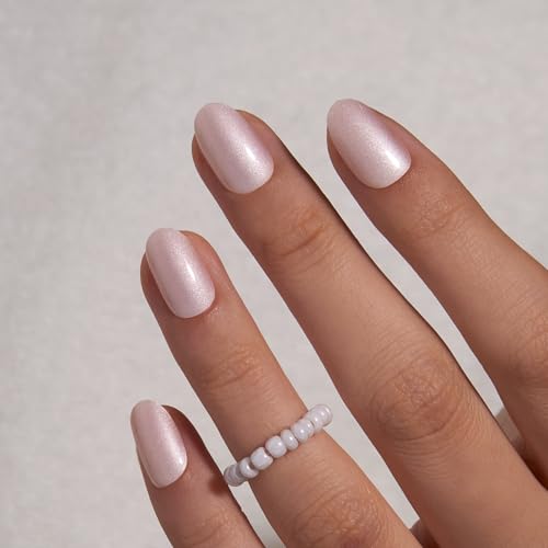 CurvLife Short Oval Shimmer Press On Nails, Moonlight Pearl White, Soft Gel - color: B9 - Milky Pearl White
