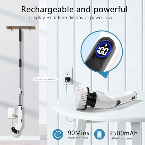 TUYU Electric Spin Scrubber,8 Replaceable Brush Heads for Home - color: Grey White