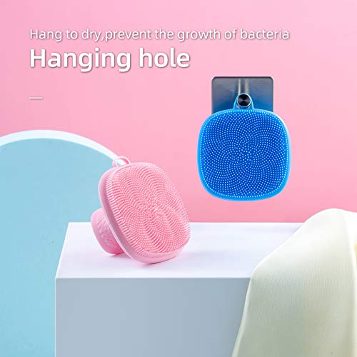 Silicone Face Scrubber for Men and Women， 2Pack Facial Cleansing Brush Silicone Face Wash Brush Manual Waterproof Cleansing Skin Care Face Brushes for Cleansing and Exfoliating (Blue_Pink) - color: Blue Pink