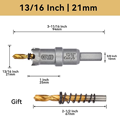 13/16" (21mm) Tungsten Carbide Tipped Hole Saw with 2Pcs Titanium-Plated Pilot Drill Bits for Hard Metal,Stainless Steel,Iron,Aluminum Alloy,Wood and Plastic - size: 21mm | 13/16"