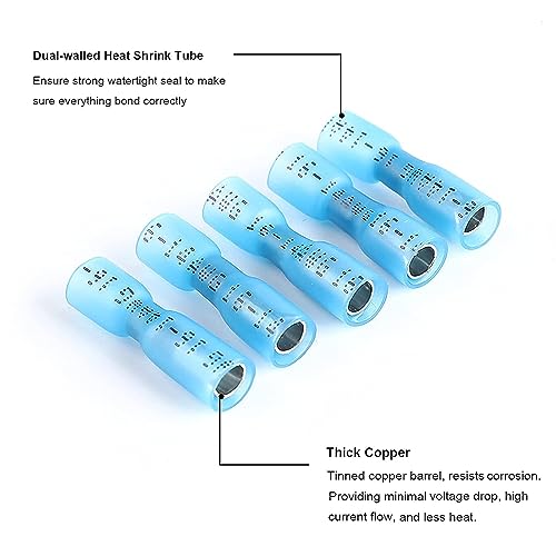 200PCS Heat Shrink Bullet Connectors, Bullet Terminals, Female and Male Crimp Connectors for Watercraft, Electronics, Automotive AWG16-14-Blue - color: Blue AWG16-14