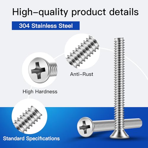 126Pcs Flat Head Phillips Electrician's Machine Screw Kit, Long Electrical Outlet Screw, #6-32#8-32, 304 Stainless Steel for Wall Plate Switch/Outlets,Mounting Electrical Extender, with Tool - color: Silver, size: #6#8 126Pcs