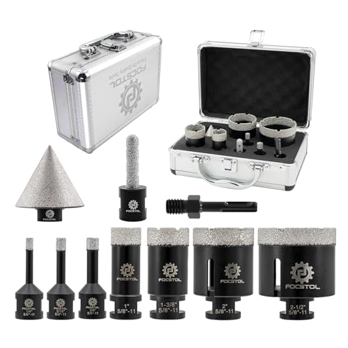 Diamond Core Drill Bit Set - FOCSTOL 10pcs (6/8/10/25/35/51/65mm+10mm Finger Bit+50mm Beveling Chamfer Bit+SDS Adapter) Diamond Hole Saw Kit for Porcelain Ceramic Tile Marble Granite - size: KIT1