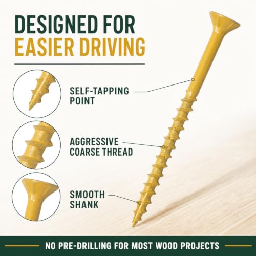 500 Pcs Exterior Deck Screws #10×3 inch, 7.2lb Wood Screws with Yellow Ceramic Coating, Premium Outdoor Rust Resistant Self Taping Screws,T25 Drive Bit includs. - size: #10×3inch