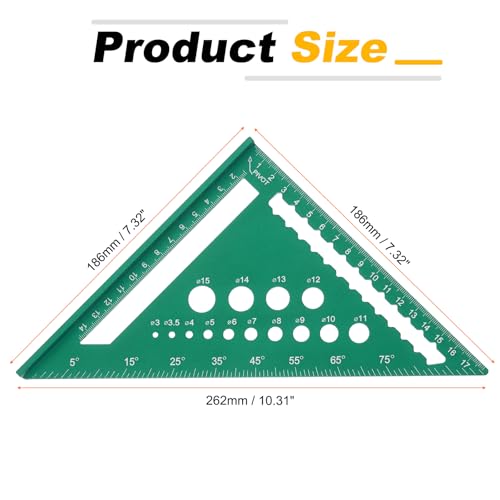 HARFINGTON Metal Square Ruler 7" Aluminum Alloy Carpenter Square Woodworking Rafter Square Precision Scribing Tools with Rafter Conversion Table for Measuring and Marking, Green - color: Green, style: Dual Scales