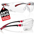 NoCry Clear Safety Glasses for Men and Women with Anti-Fog and Scratch Resistant Wrap Around Lenses, Adjustable Temples and Nose Pads — ANSI Z87 Certified Protective Eyewear with 100% UV Shielding - color: Black & Red