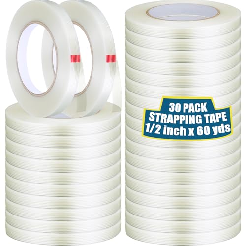 Treela 30 Rolls Filament Strapping Tape Bulk 1/2 Inch x 60 Yards - size: 1/2 Inch X 60 Yards
