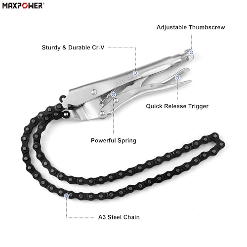 MAXPOWER Locking Chain Clamp, 9-Inch Locking Chian Pliers with 35.8-Inch Chain, 2 Pack - size: 35.8" Chain