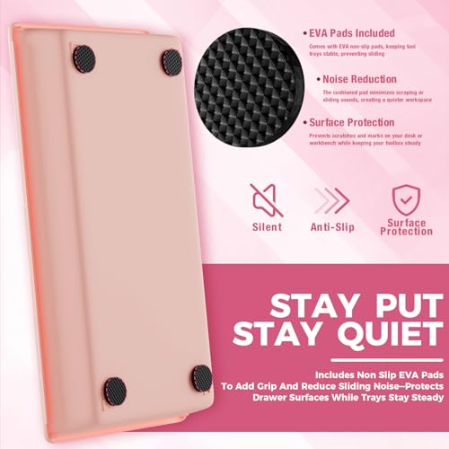 [6 PCS Extra-Large] Pink Drawer Organizer Trays with Non-Slip Pads, Interlocking Storage Bins for Vanity, Desk, Bathroom, Kitchen, Home Office and Utility Drawers - color: 6PCS PINK(XL)