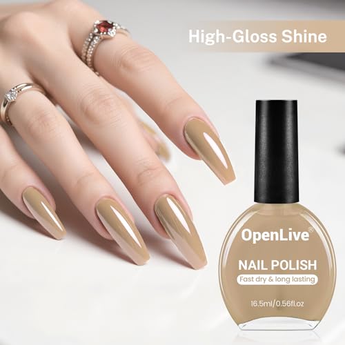 OpenLive 16.5ml Nude Brown Nail Polish Large Volume Quick Drying Nail Polish, Fast Drying and Long Lasting Color Nail Art DIY Home Manicure Gift for Women - color: Nude Brown