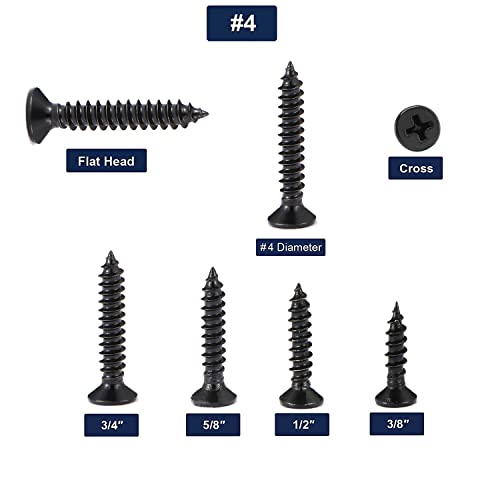 #4 x 1/2" Wood Screw 100Pcs 18-8 (304) Stainless Steel Screws Flat Head Phillips Fast Self Tapping Drywall Screws Black Oxide by SG TZH - size: #4 x 1/2"