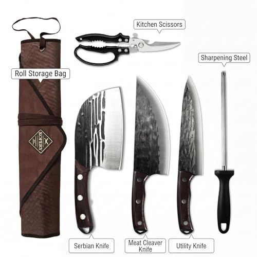 KOFERY Damascus Butcher Knife Set for Pit Master & Brisket Carving - color: Dark-Red