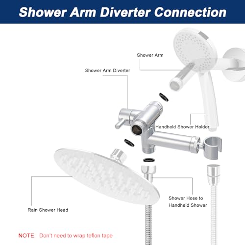 NearMoon Solid Brass Shower Arm Diverter with Handheld Mount, G1/2 3-Way Diverter Valve with Holder Bathroom Universal System Replacement Part for Hand and Fixed Shower Head (Chrome Finish) - color: Chrome Finish