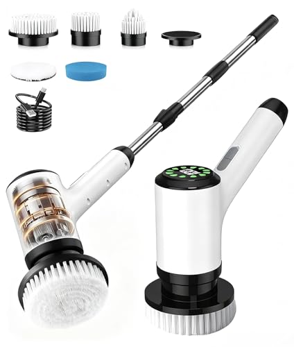 Cordless Electric Spin Scrubber with 5 Brush Heads, White-te1 - size: 5heads