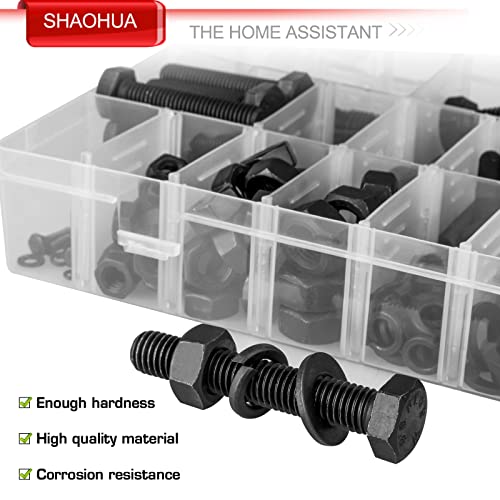 244PCS Hex Head Nuts and Bolts Assortment Kit, M10 M8 M6 M5 M4 M3 Metric Bolt Assortment, Screws and Nuts, Metric Bolt Kit, Grade 8.8 Alloy Steel Black Bolts and Nuts Kit with Lock & Flat Washers - size: B. M3 M4 M5 M6 M8 M10