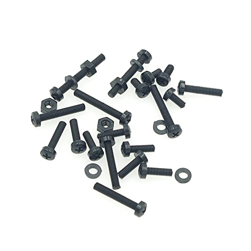 Metric M3 Phillips Pan Head Nylon Screws Nut Washer Assortment Kit,Screws Length:5mm to 25mm(Black) - size: M3