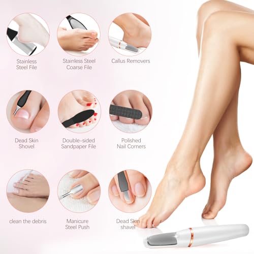 Electric Callus Removers for Feet, Haootadiy Electric Foot Callus Remover Pedicure Kits Rechargeable with12 in 1, Removes Dry Skin for Smoother Feet, Foot Care for Dead Skin Ideal Gift (White) - color: White