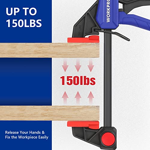 WORKPRO 4-Piece Mini Bar Clamp Set, 6"(2) & 4-1/2"(2) Wood Clamps, Blue - color: Blue, size: 4-Pack 4-1/2" and 6" Bar Clamps