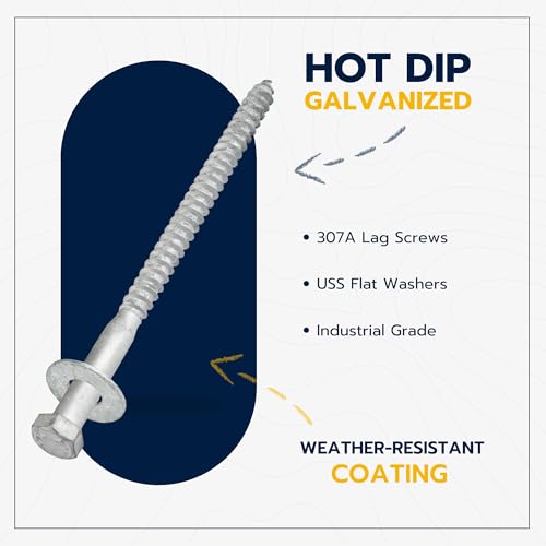 3/8 x 6 (50 Pack) Lag Screw Kit, 50 Screws and 50 washers, Hot Dip Galvanized, Meets ASME B18.2.1 Industrial/Commercial Grade by Makers Bolt - size: 3/8 x 6