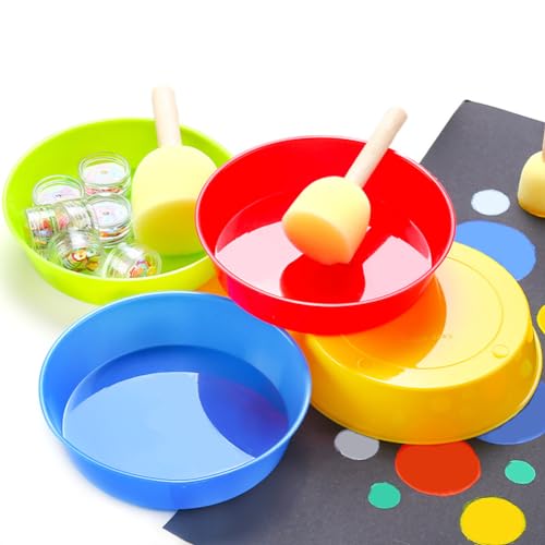 8Pcs Colorful Plastic Round Paint Palettes Tray Color Mixing Plates Paint Pallets Dish Bowl for Art Painting and Crafts Projects, 4 Colors