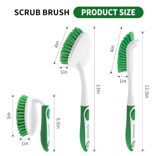 Scrub Brush Set of 4 Pack, Heavy Duty Shower Cleaning Brush Set, Green