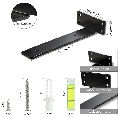 HEART ART Floating Shelf Brackets 8 Inch,Heavy Duty Black 2 Pack - size: 8 Inch, style: 2 Pack
