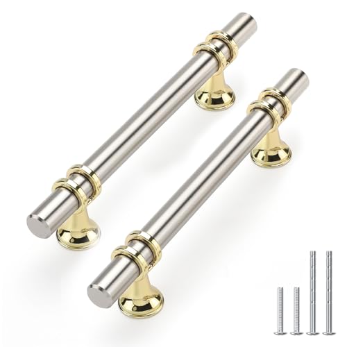 Rergy 10 Pack 4 Inch Hole Center Brushed Nickel and Gold Cabinet Pulls - color: Brushed Nickel&Gold, size: 4-1/16in Hole Center(102mm)