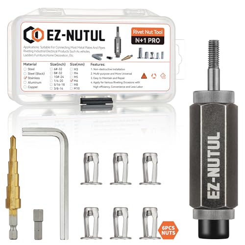 Jack nut Installation Tool Set Hand Thread Insert Jacknuts with Tool Kit - size: Stainless LONG M6-6PCS With Tool